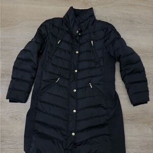 Michael Kors Womens XL Down Puffer Coat Black Long Jacket Gold Hardware